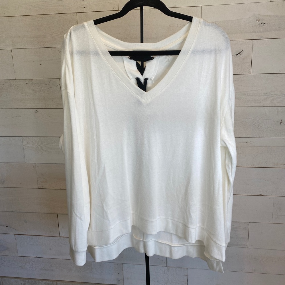 A.N.A. Winter white sweater w back lace up detail, size XL